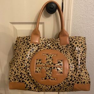 Large Glossed Canvas Tory Burch Leopard Tote
